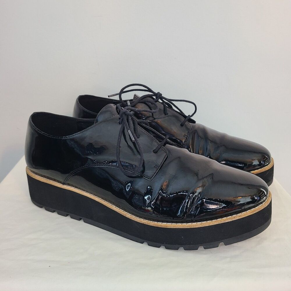 Eileen Fisher Eddy Black Patent Leather Platform Oxfords Sz 11 Corporate Goth - Picture 3 of 8